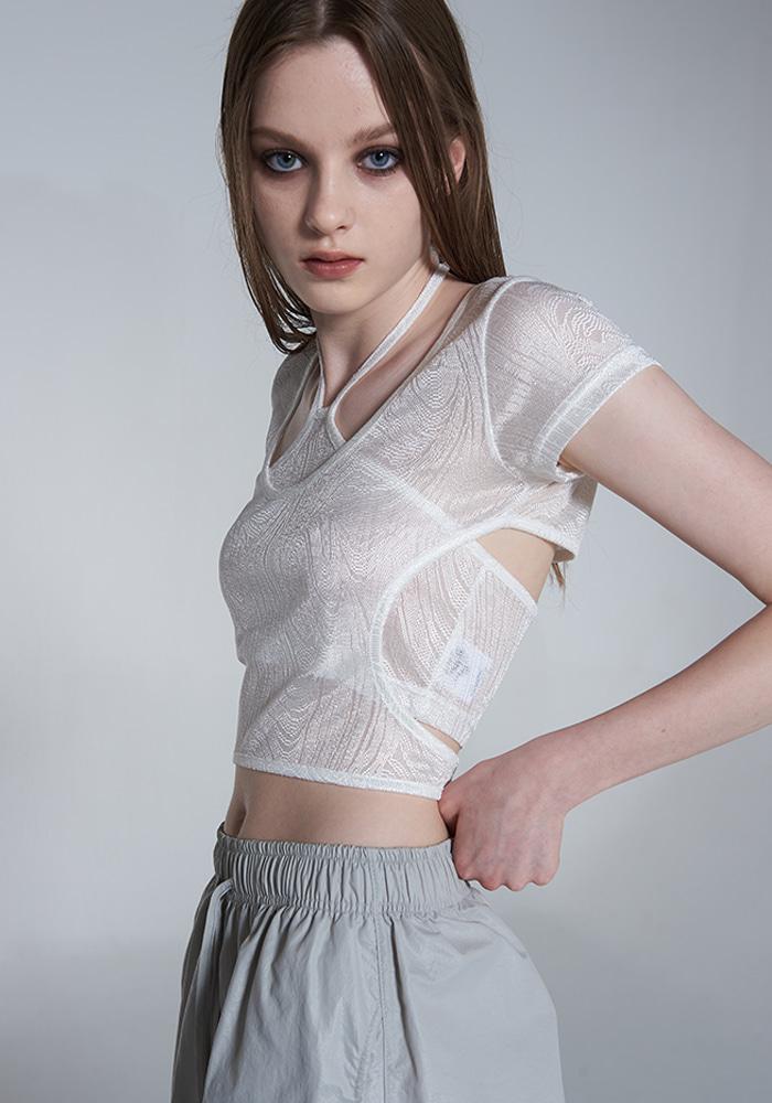 Tornado mesh Top & Halter Top set [White]