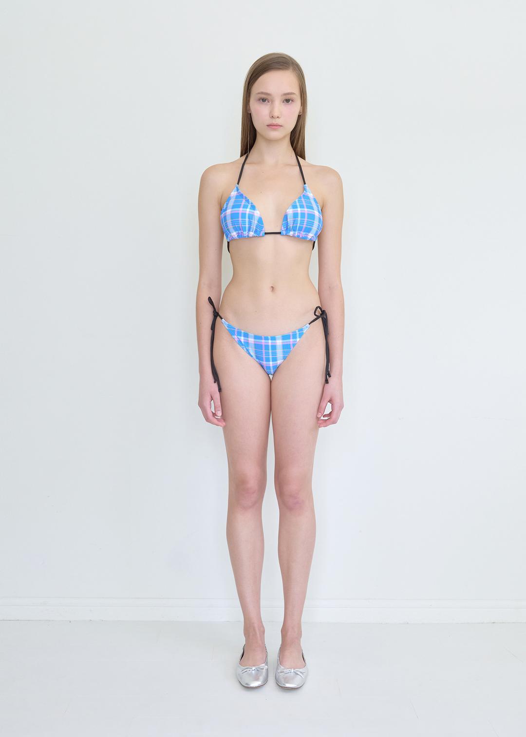 Plaid Check Triangle Bikini_Blue