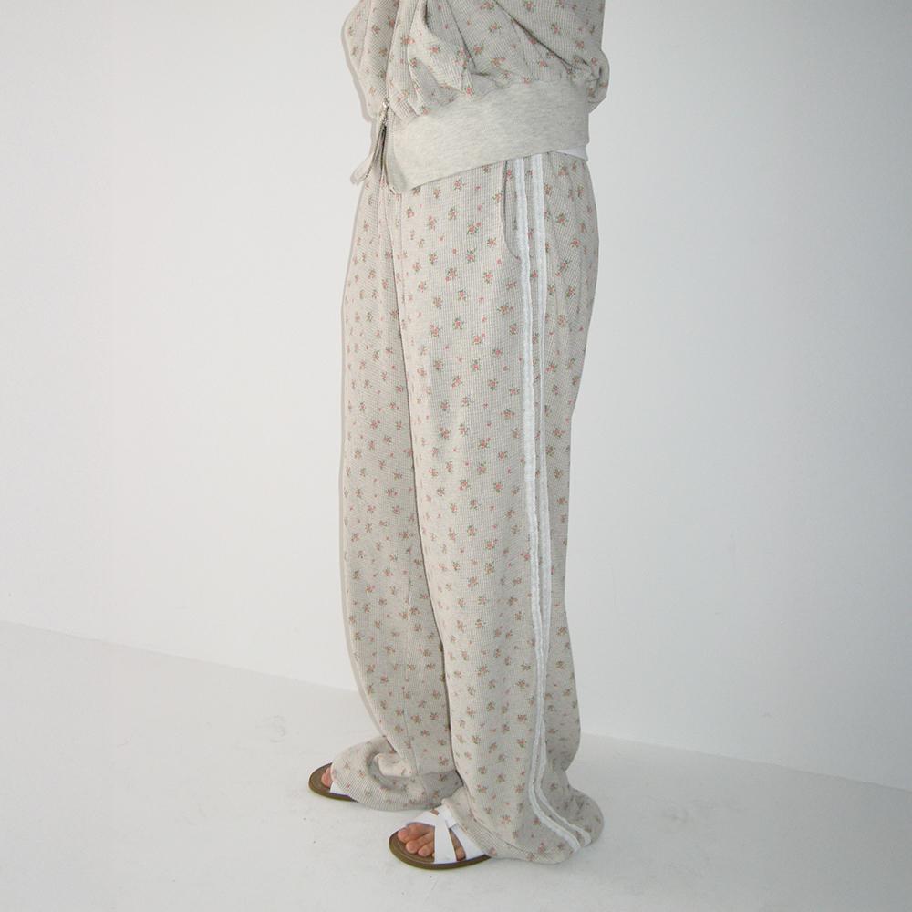 WALFFLE FLORAL TRACK PANTS OATMEAL