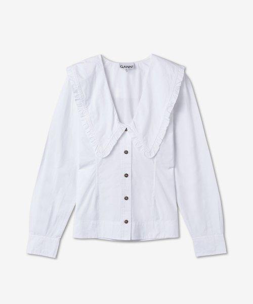 포플린 브이넥 셔츠 - 화이트 / F5778151