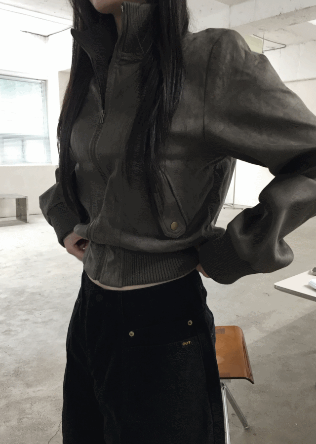 (KHAKI) VINTAGE SUEDE QUILTED JUMPER