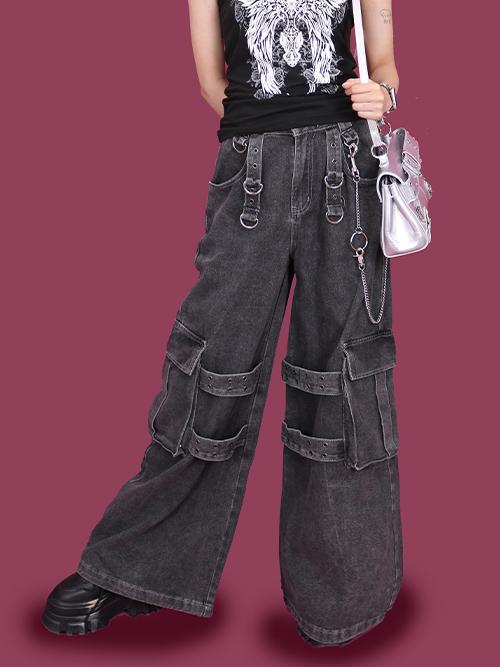 쿠오 [vintage] punk eyelet wide pants