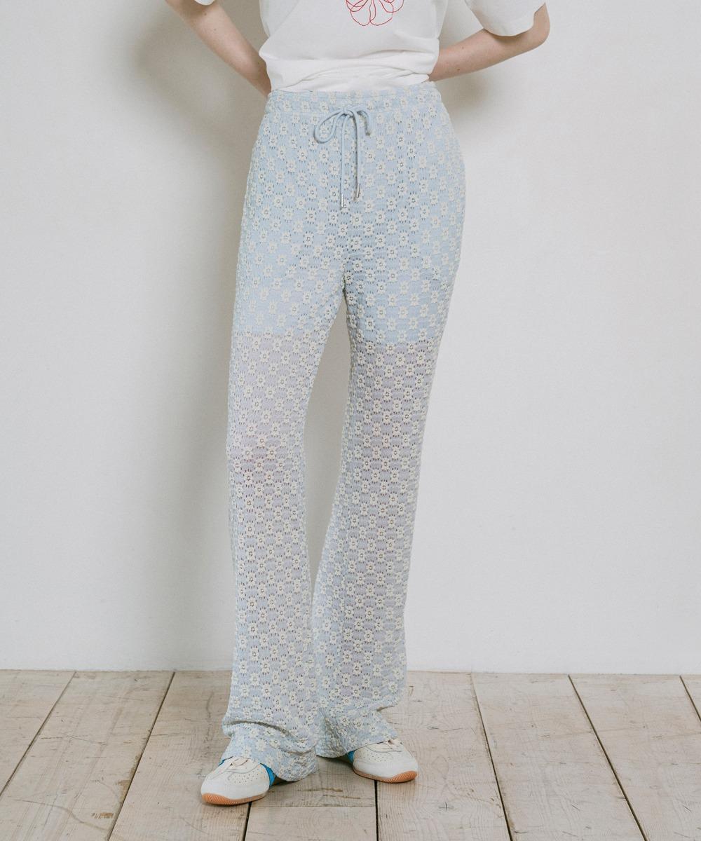 [Refurb]P3244 플로럴 부츠컷 팬츠_Sky blue