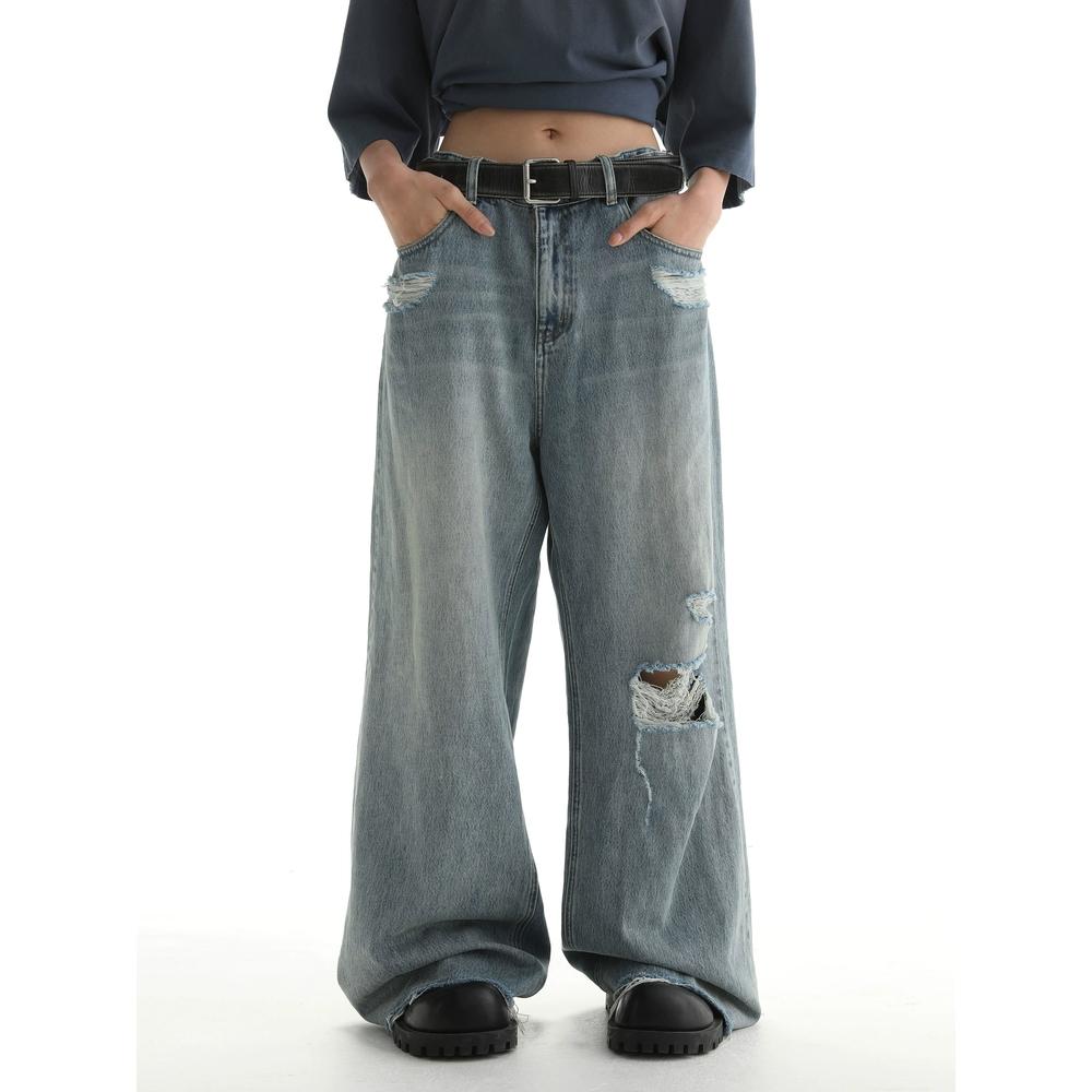 MASONPRINCE 메이슨프린스 청바지 찢어진 데님 와이드 팬츠 (2color)