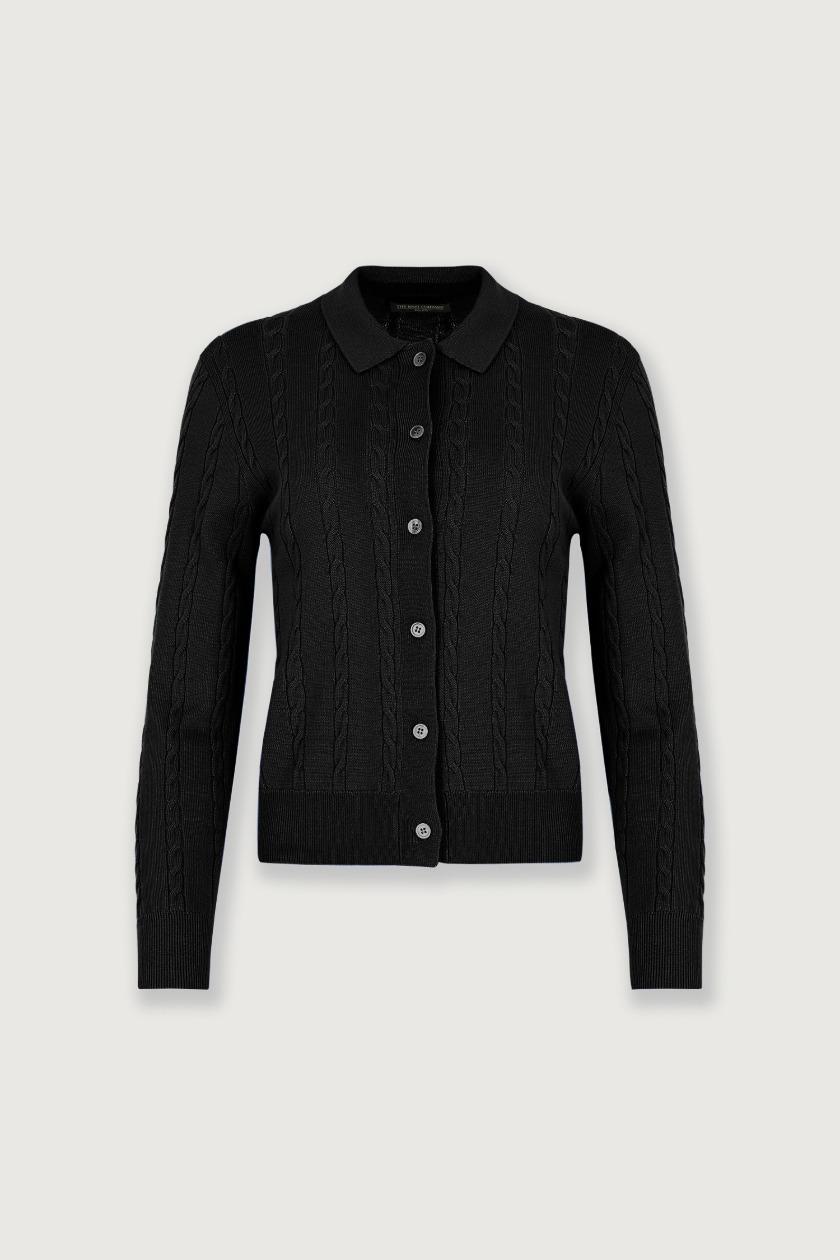 파인 울 케이블 카라 가디건