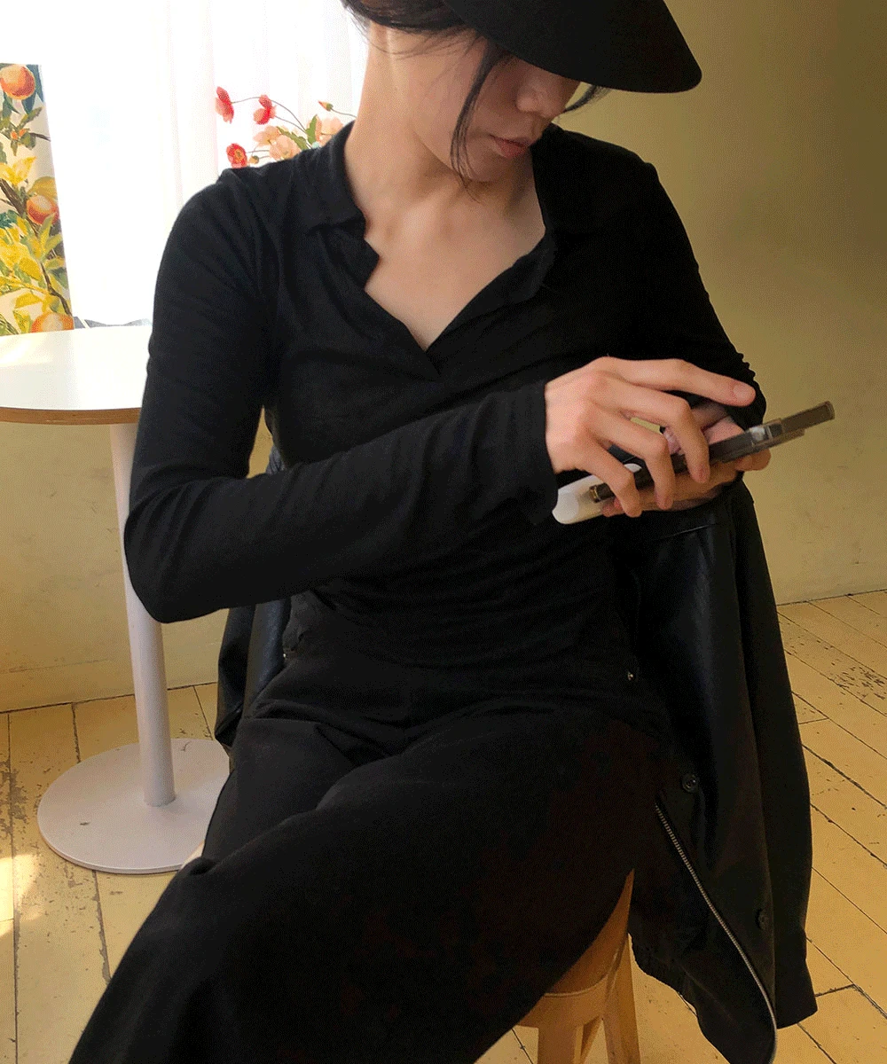 Open Collar Tee (2Colors)