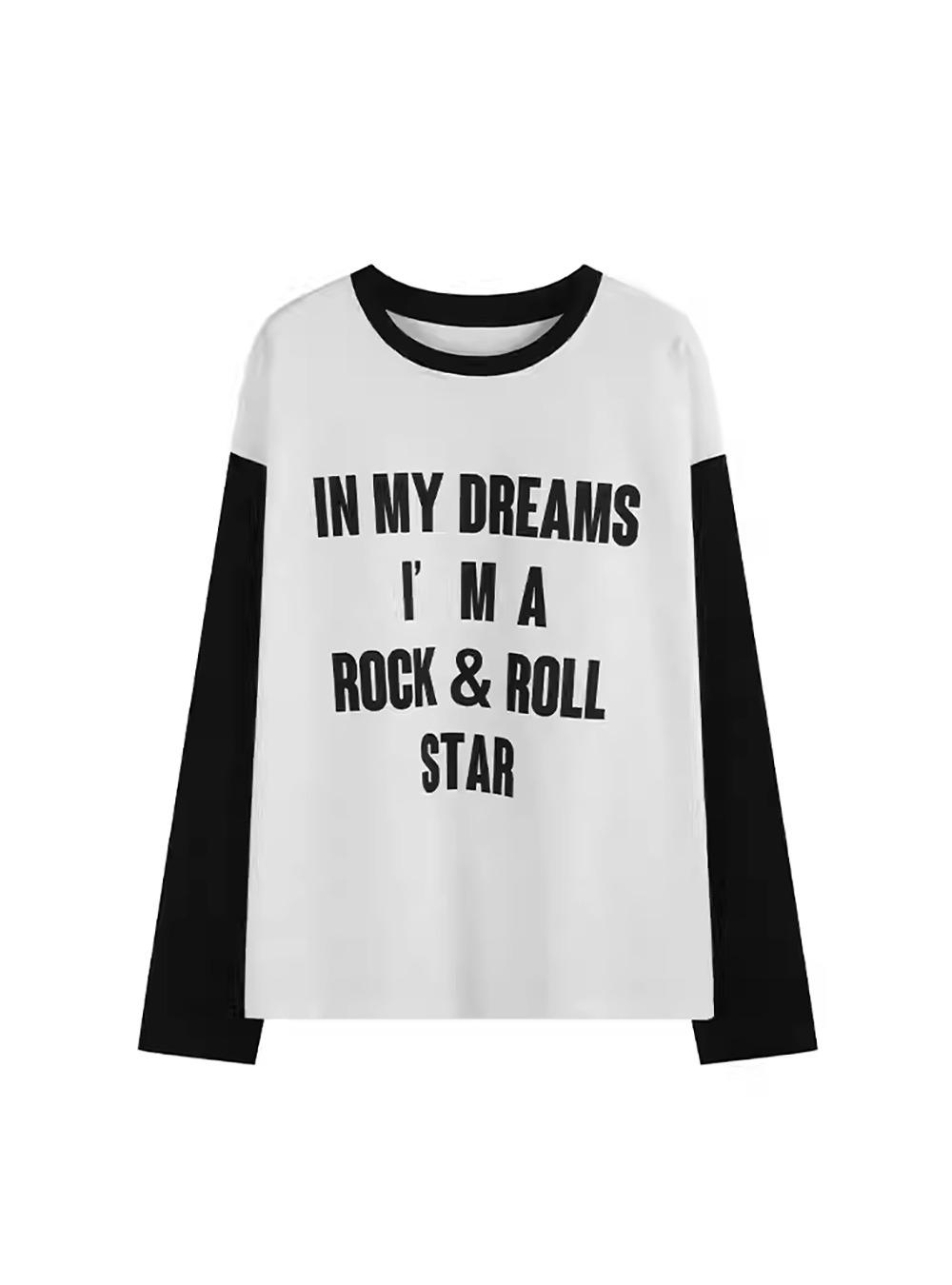 [no E mosen] Black and White Contrasting Slogan Long Sleeves