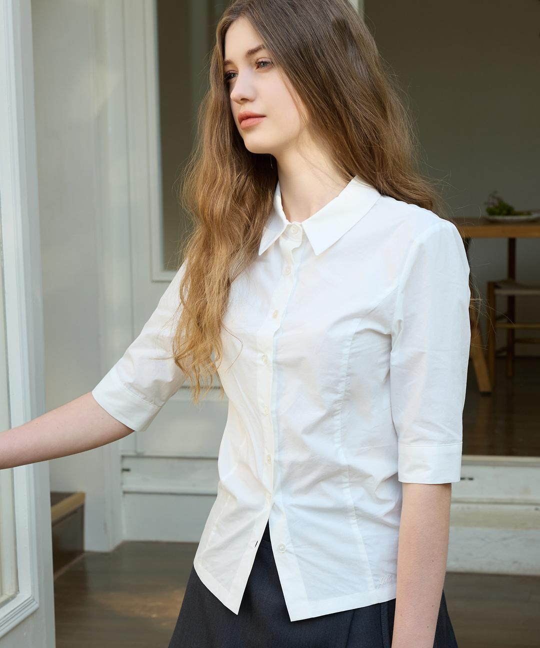 Pave Slim Fit Half Shirt (White)