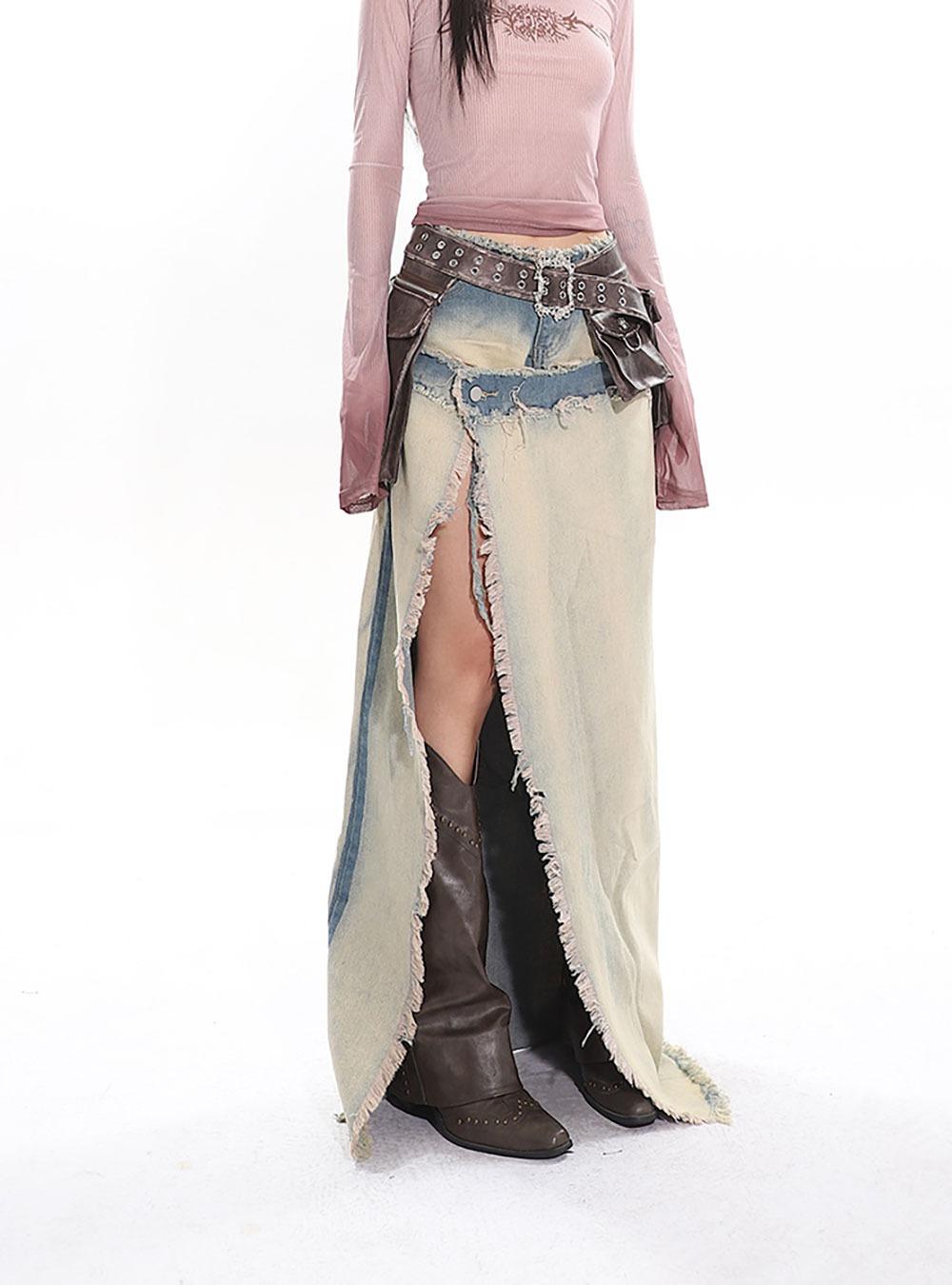 Desert Wash Old Low Denim Slit Skirt