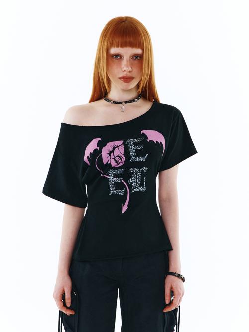 GRAPHICS BOATNECK TOP BLACK