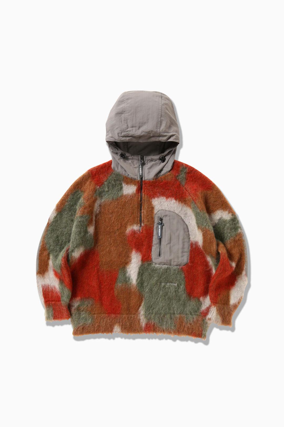 mix color shaggy knit hoodie