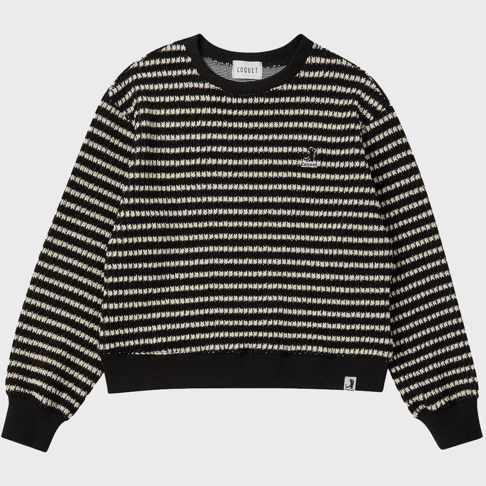 [ LESSER PANDA ] CROP KNIT STRIPE SWEATSHIRT [OVER-FIT] BK