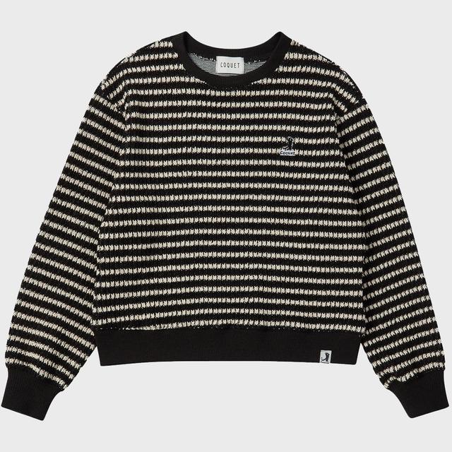 [ LESSER PANDA ] CROP KNIT STRIPE SWEATSHIRT [OVER-FIT] BK