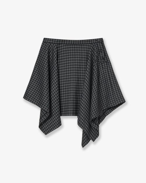 ASYMMETRIC DRAPE CHECK SKIRT [BLACK]