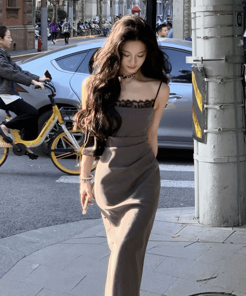 그레이 레이스 셔링 나시 롱원피스