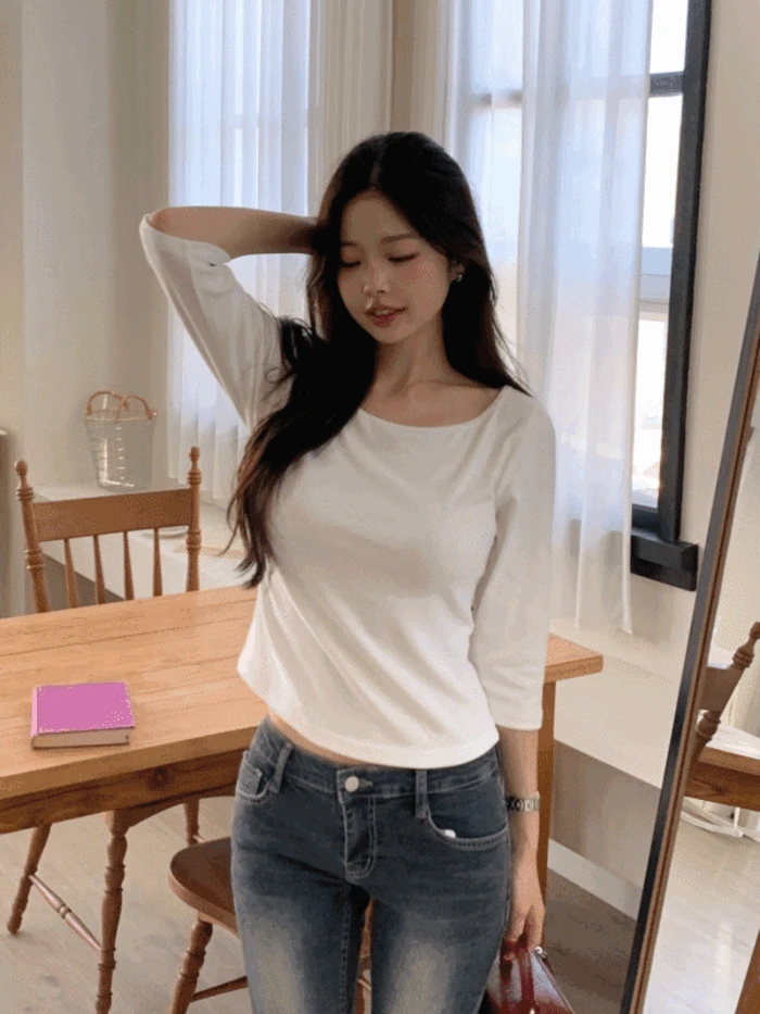 (팔뚝커버핏/비침X) 어텀 보트넥 7부 스판 긴팔 굴림 티셔츠 (4color)
