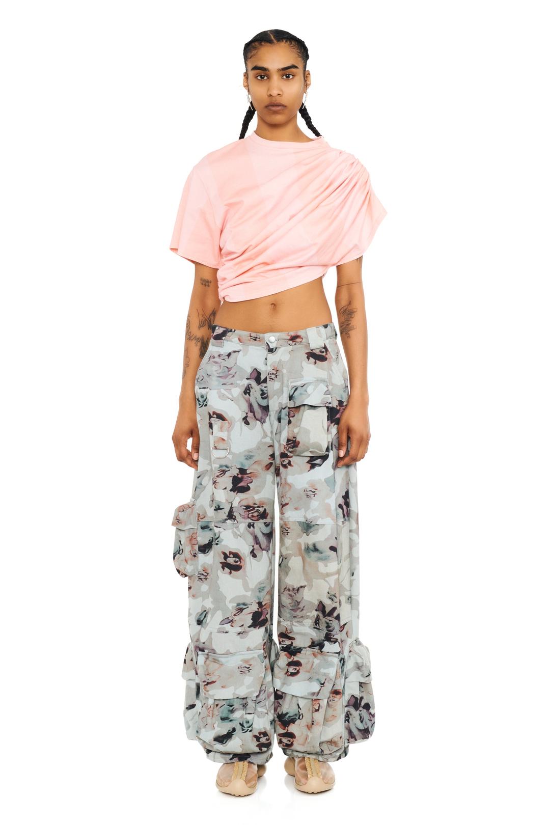 BEIGE WATERCOLOR ROSES GARDEN CARGO PANT - X SMALL