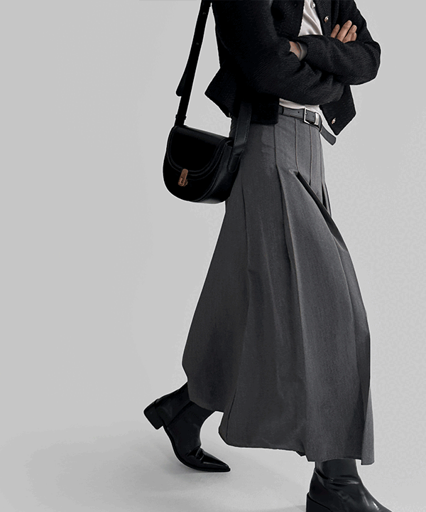 매니크 [무료배송] 오브런 벨트 플리츠 롱스커트 (벨트SET)