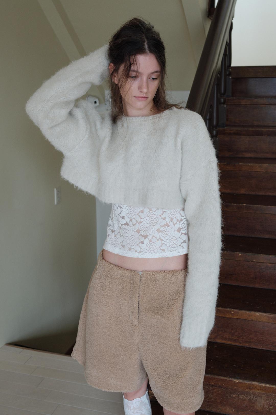 HAIRY WOOL CROP KNIT_IVORY