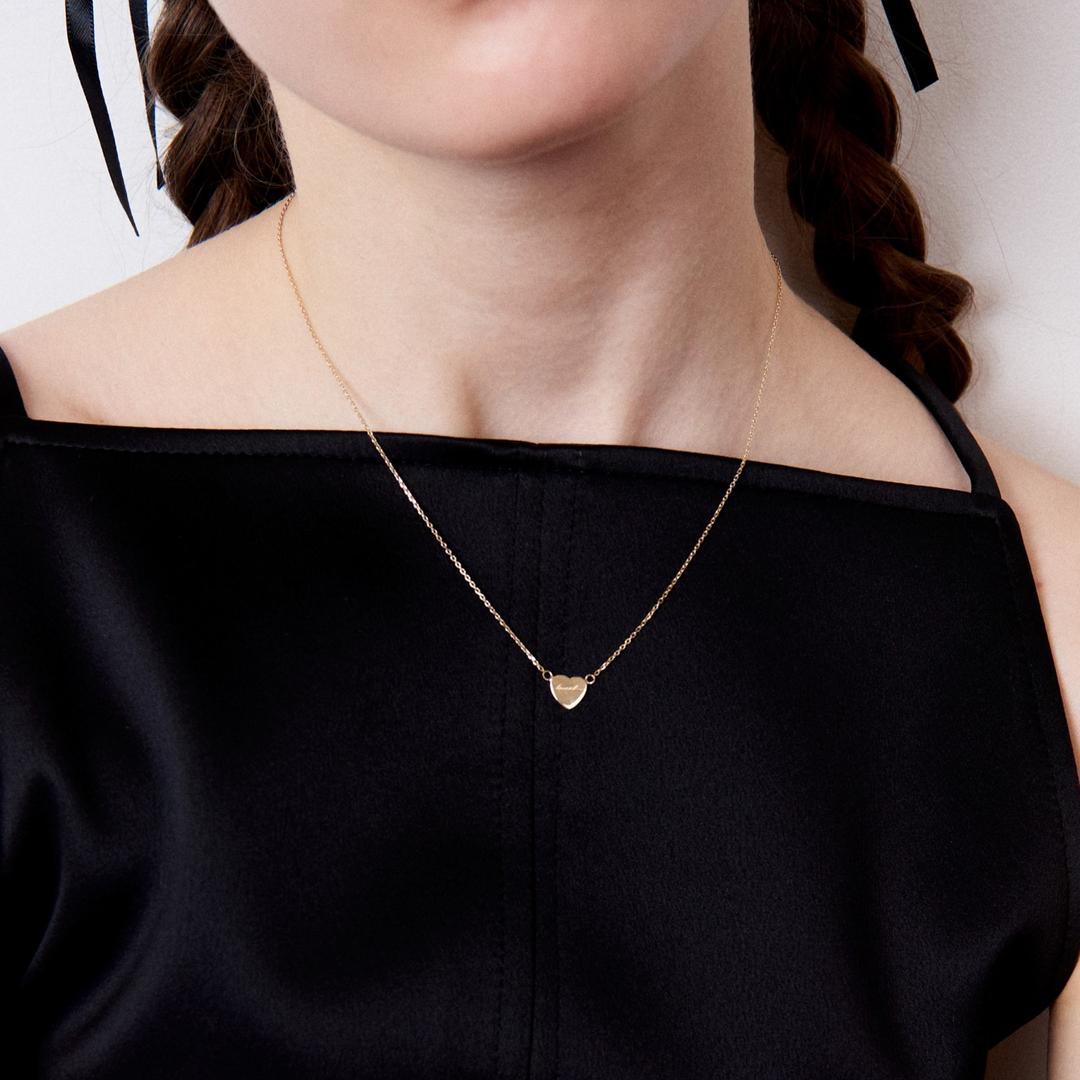 [14k] Flat heart Necklace .2 (각인)