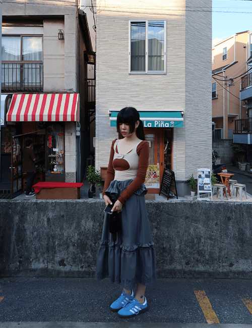 wool waist gathered frill skirt