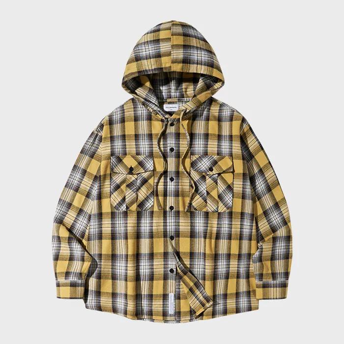크로스 체크 후드 셔츠-옐로우