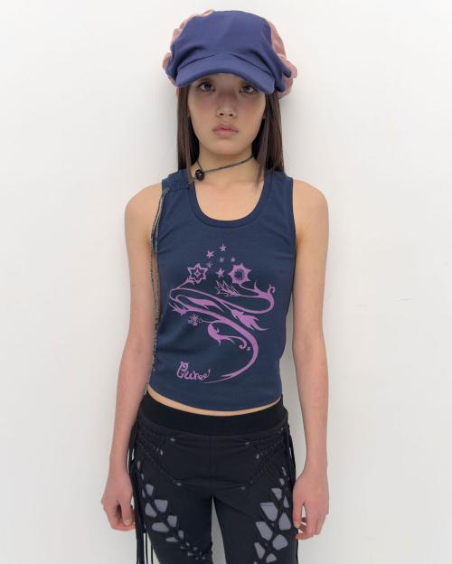 Star flower tank top Dark navy