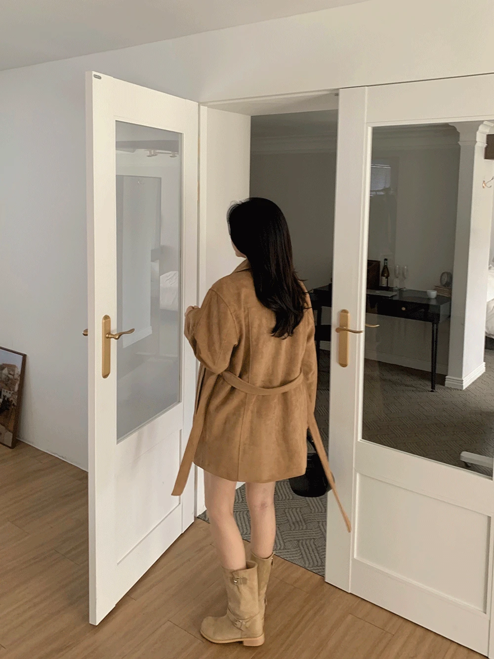 [하프기장/허리끈자켓]올슨 스웨이드 자켓 (2colors)