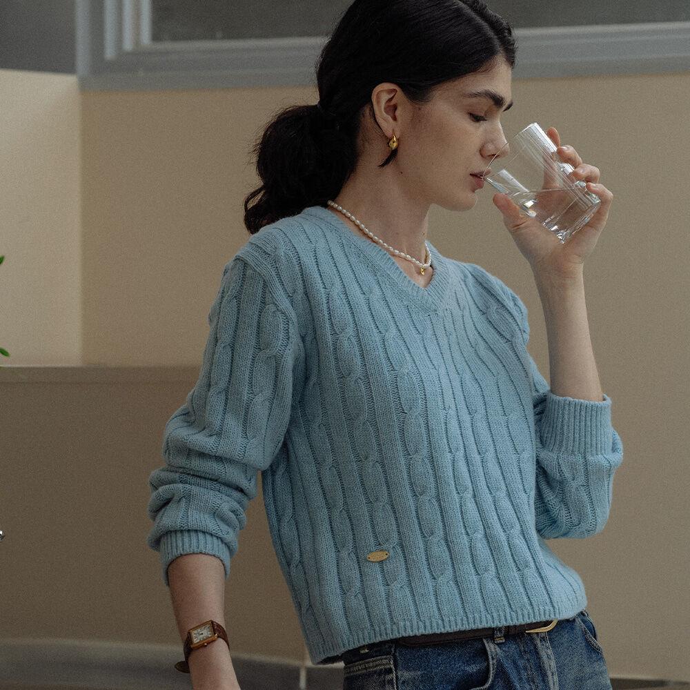 Cashmere blended cable knit_Sky blue