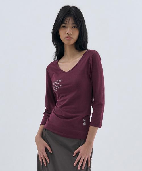 V neck 3/4 sleeve Burgundy