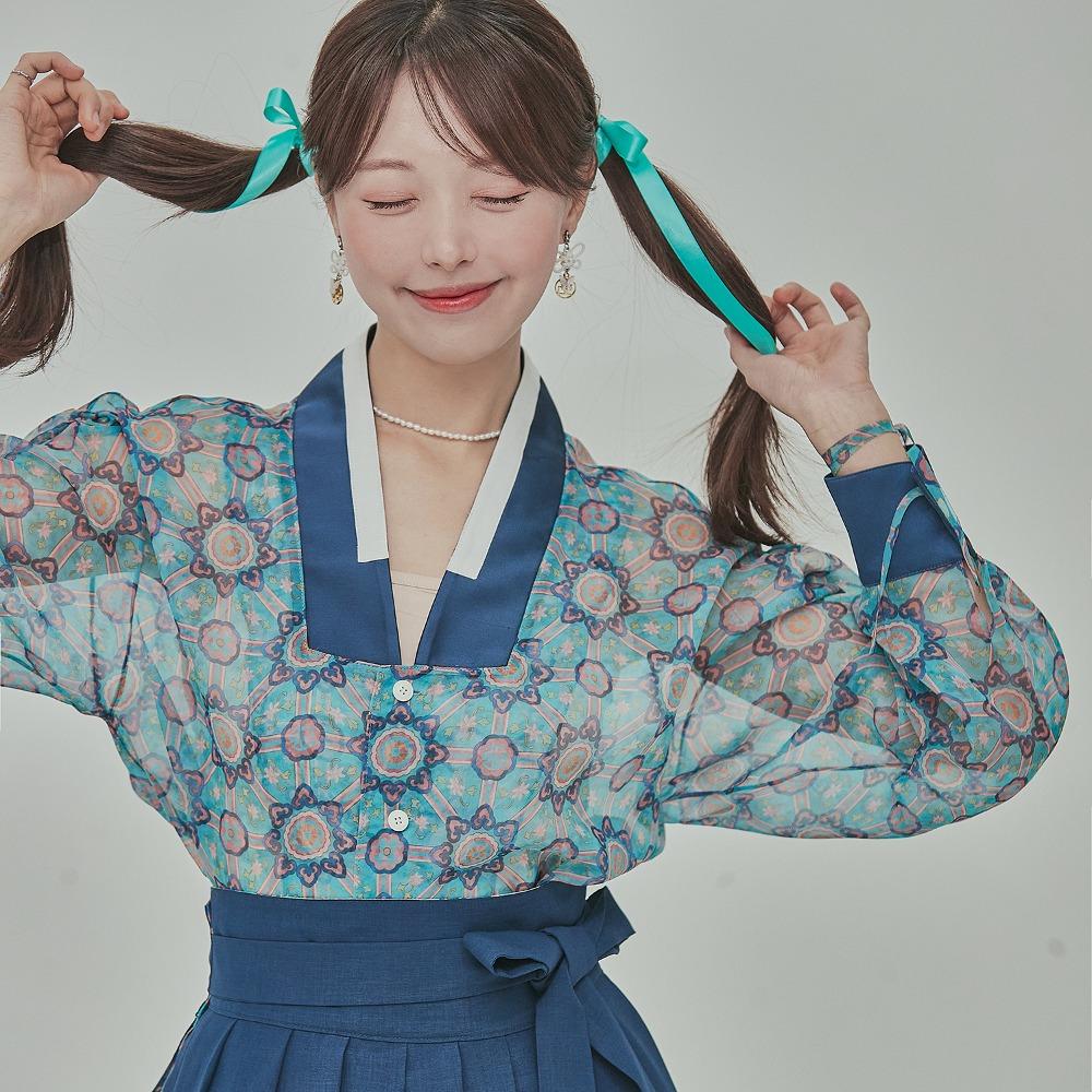 시스루 강릉김씨 블라우스 [태조어진문 민트]