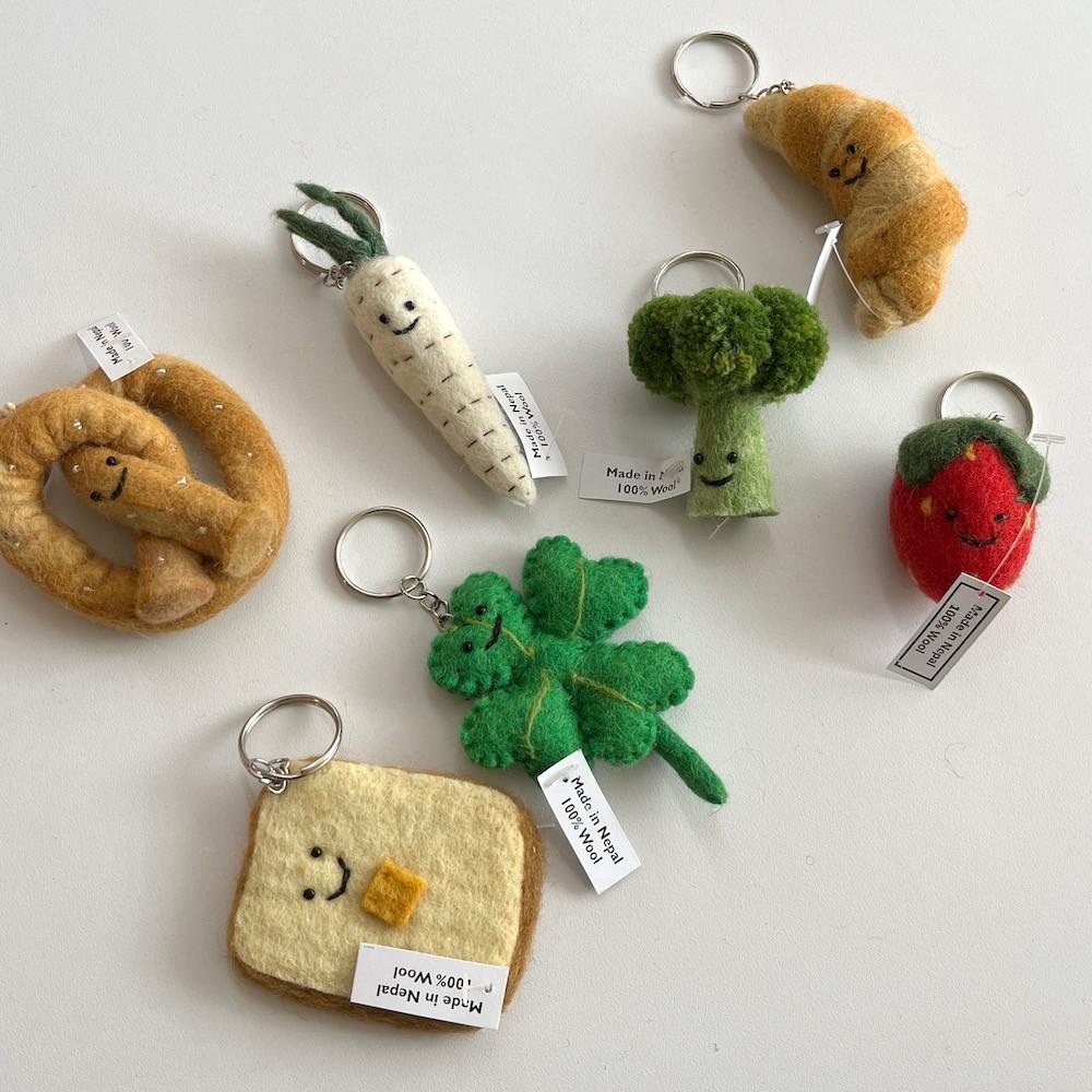 야채키링 양모펠트키링 네잎클로버 버섯 울 브로콜리 프레즐 크로와상 행운