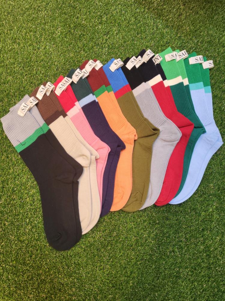 세인트 B삭스 가로 라벨 여성 골프양말 배색 골지 장목 양말
