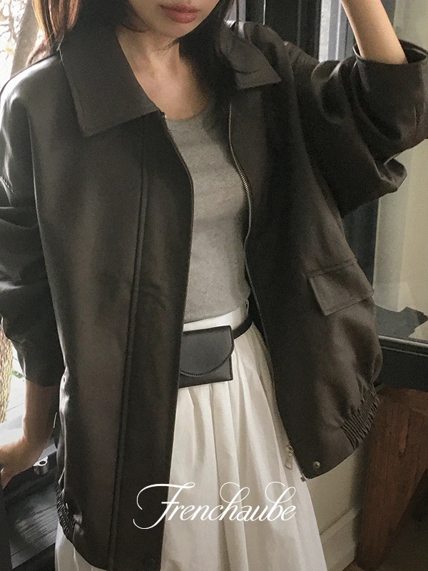 [💗오픈세일][MADE]바이커 레더 블루종 오버핏 가죽 점퍼 가을 자켓(2color)