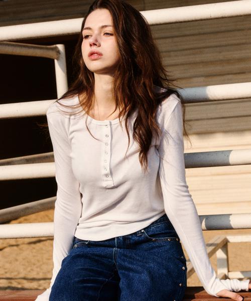 Henley Neck Soft T-shirt White