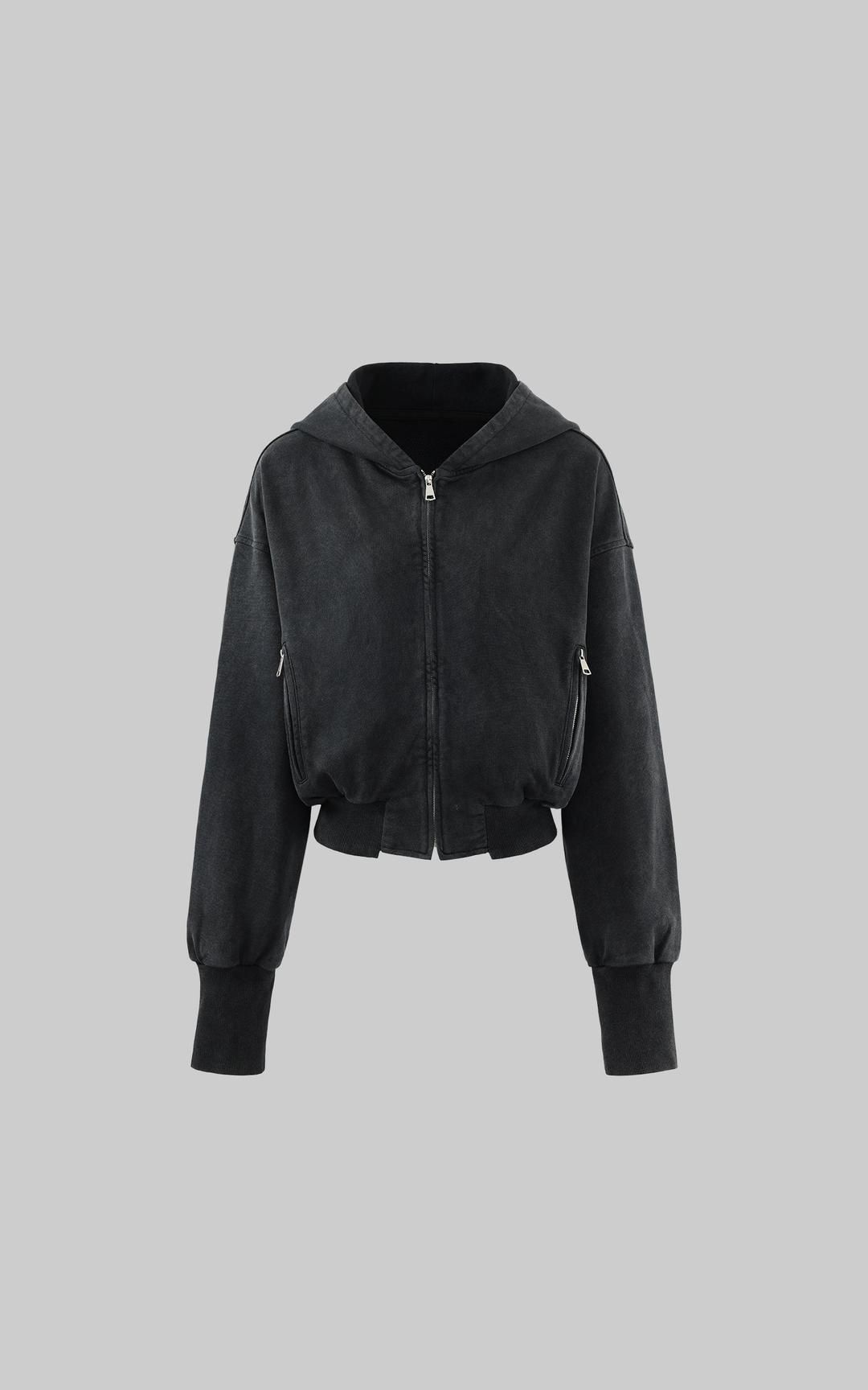 WARDEN EDGE Cropped Hoodie Minimal Streetwear Pullover with Graphic Back Print