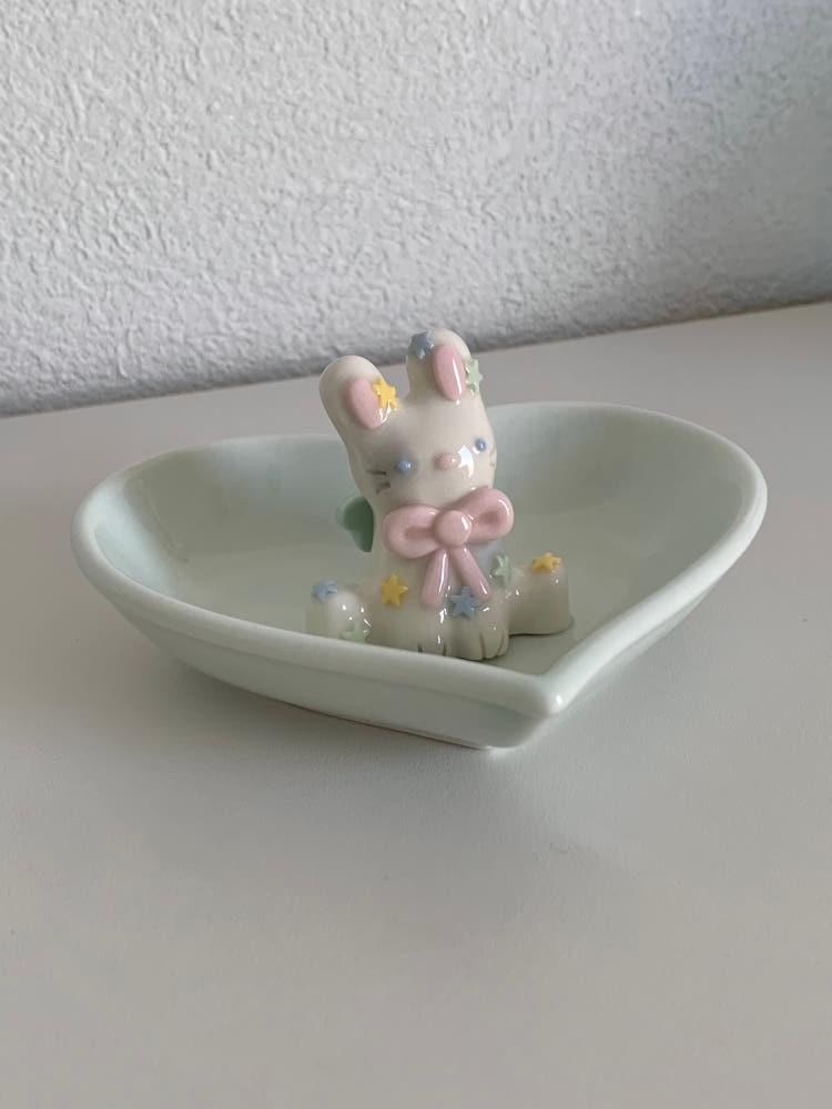 [ring dish] 별사탕 요정 토끼 (그레이 스팟+분홍 리본)