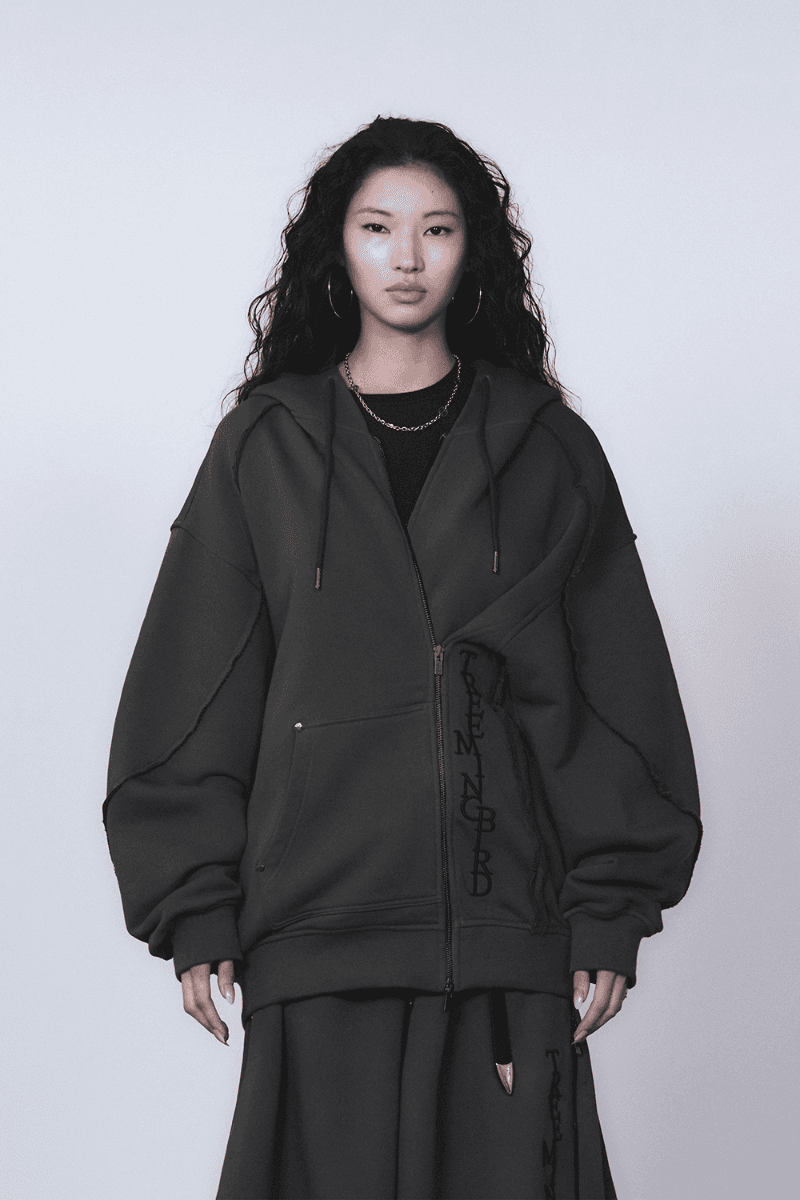 Zipper Finishing Sweat Hoodie Zip-up [ Charcoal ]