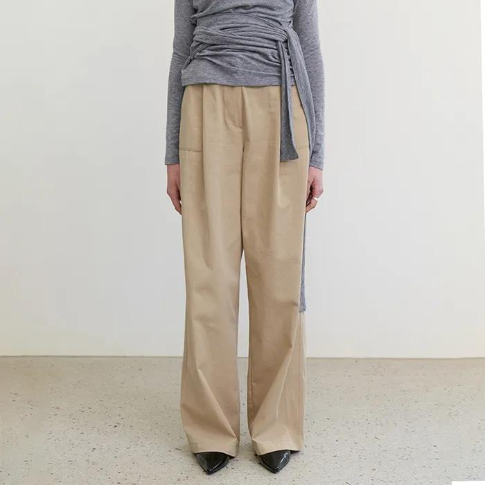Cotton wide relaxed pants_BEIGE