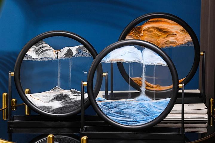 회전 샌드 아트 오브제 모래시계 모래멍 8인치 액자 인테리어 소품 3colors