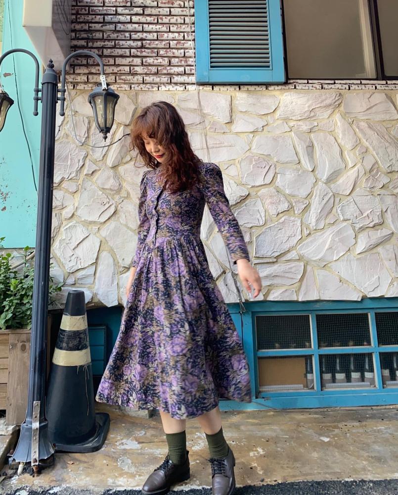 [중고] 로라애슐리 퍼플 플라워 원피스