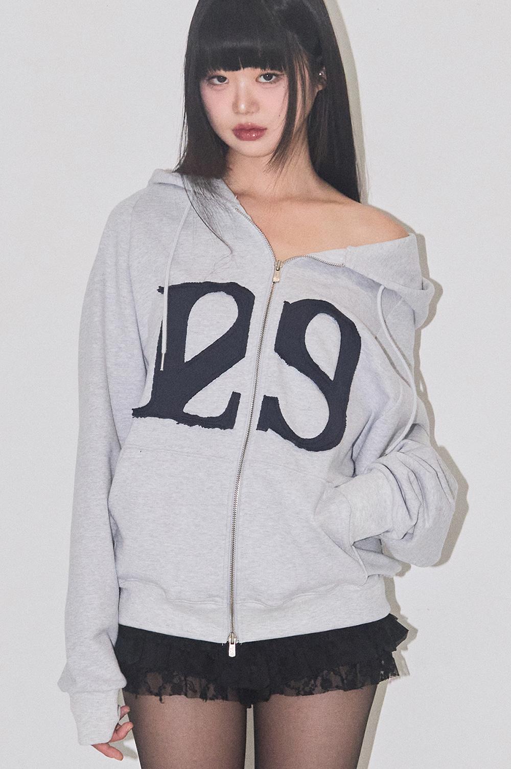 129 로고 패치 후드 집업 화이트 멜란지