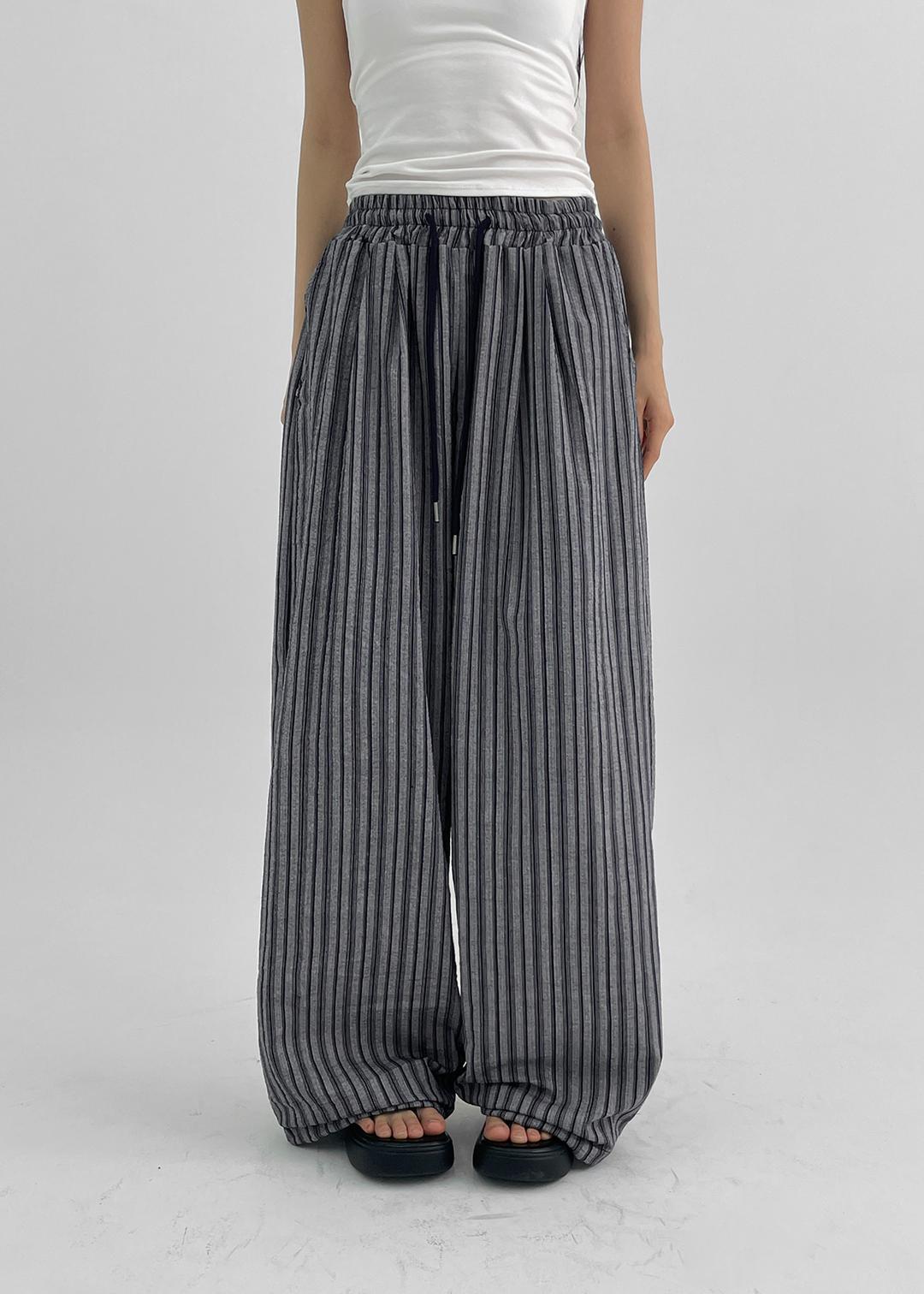 블랙업 릭튼 스트라이프 밴딩 와이드팬츠