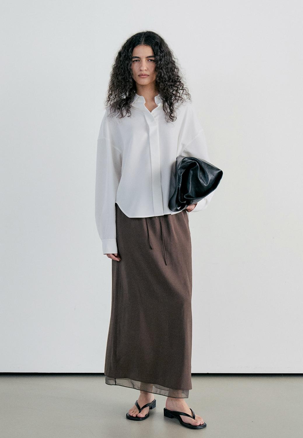 STRING LAYERED LONG SKIRT - BROWN