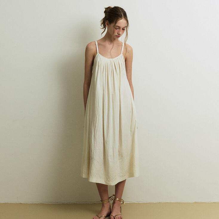 Embroidery Rayon Dress (Cream)