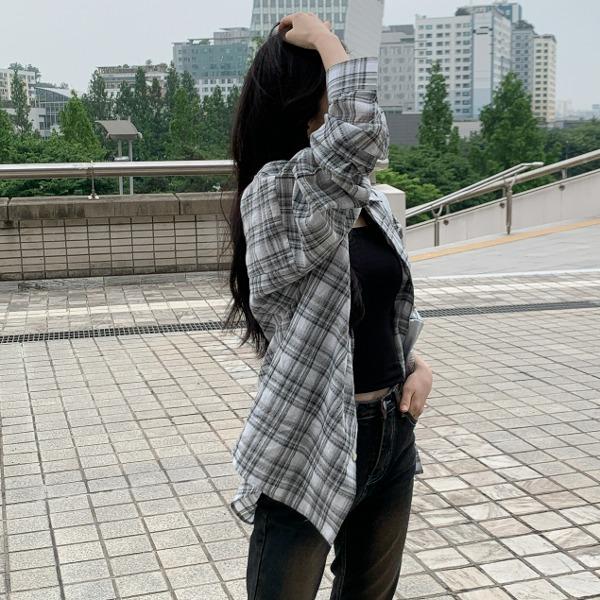 그레이 플루 체크셔츠NB