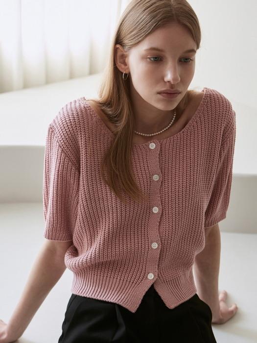 U-NECK BUTTON KNIT CARDIGAN_PINK