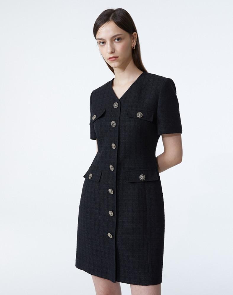 질스튜어트 뉴욕 여성 [populet]블랙 포켓 면혼방 트위드원피스 WJDR3B010BK