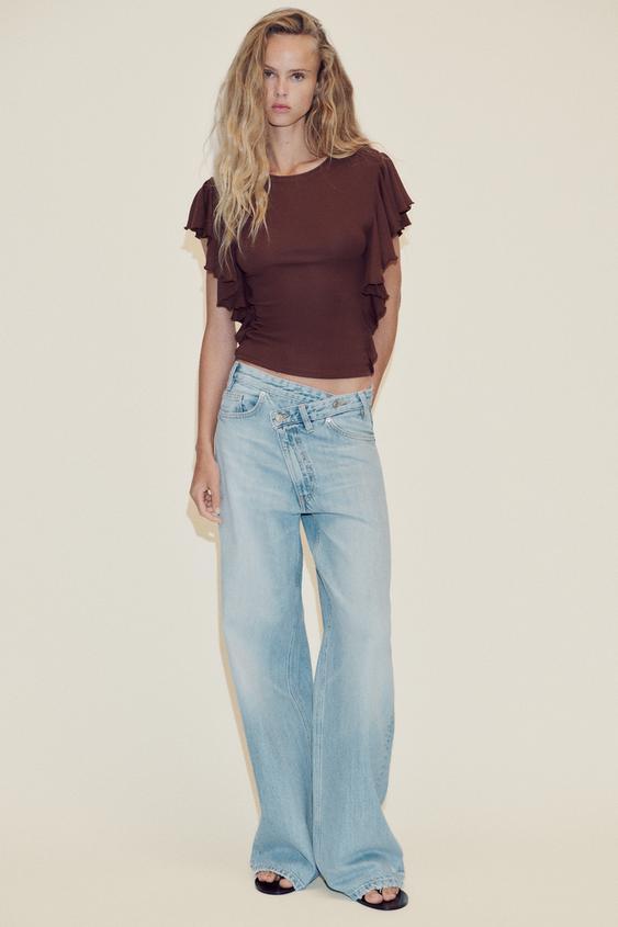 프릴 소매 티셔츠