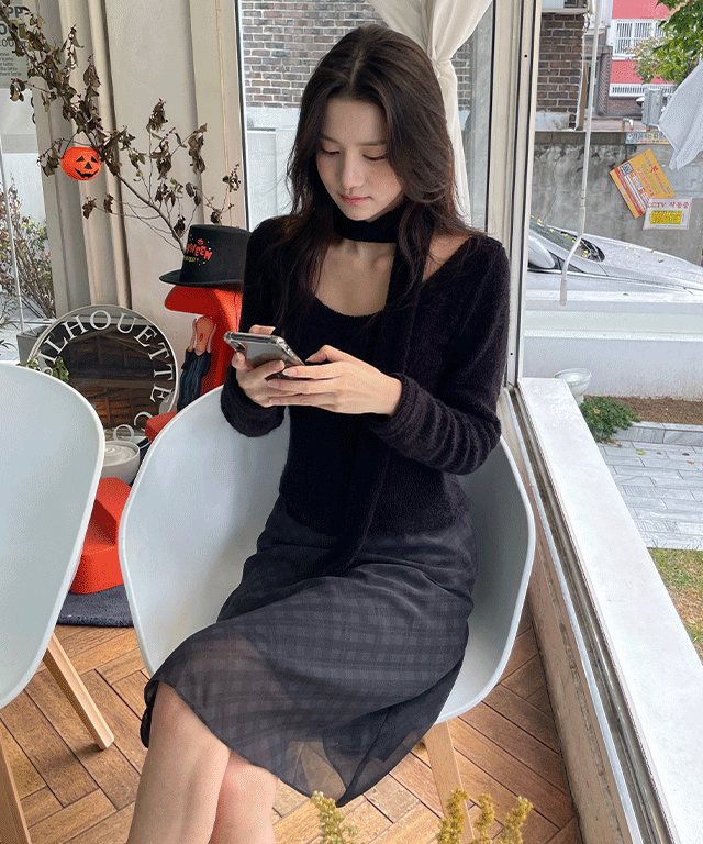 러브온더 로제 체크미디스커트 밴딩 레이어드스커트 A라인스커트 체크쉬폰스커트